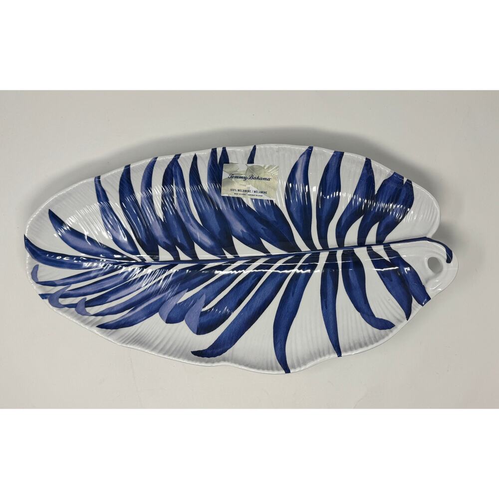 Tommy Bahama Serving Platter Melamine Leaf design Blue and White NEW